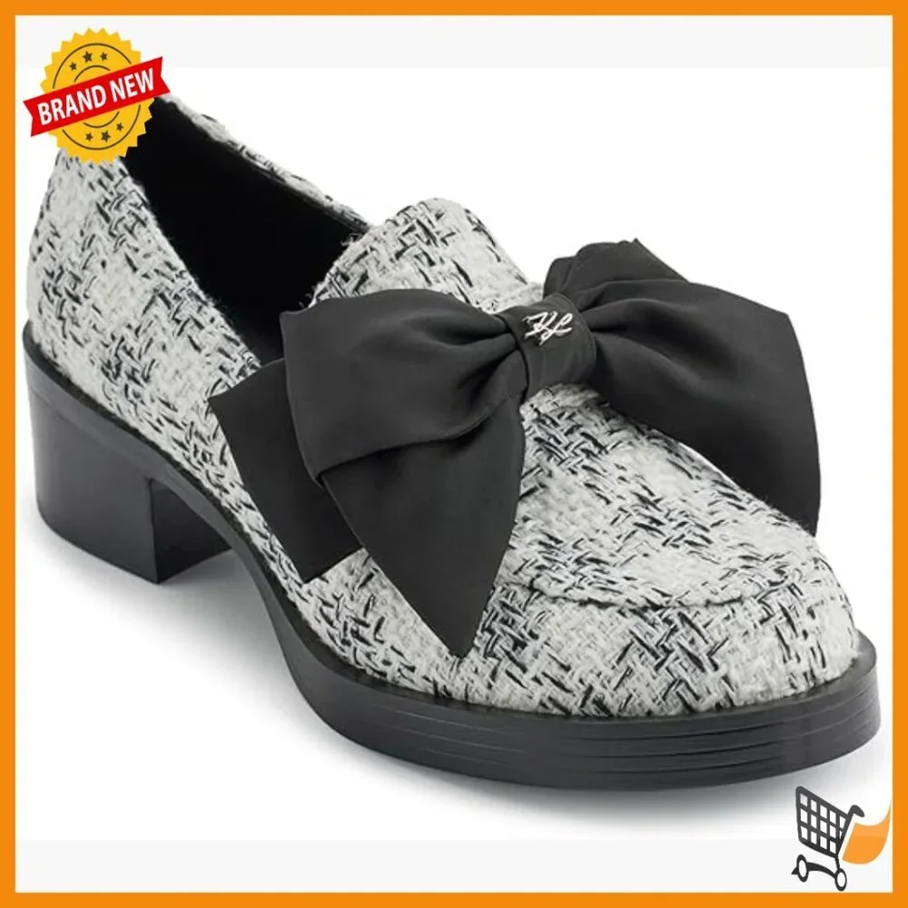 Leather Loafers with Oversized Bow, Flat Heel, Round Toe